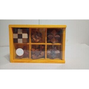 Wood brain teaser puzzles with wooden storage box
